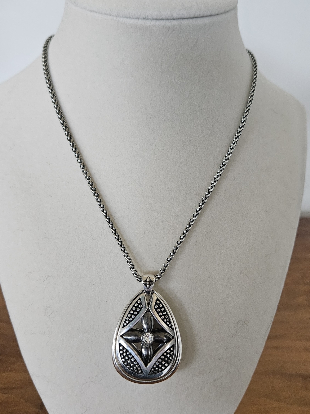 Brighton Silver Teardrop Pendant Necklace with Clear Stone